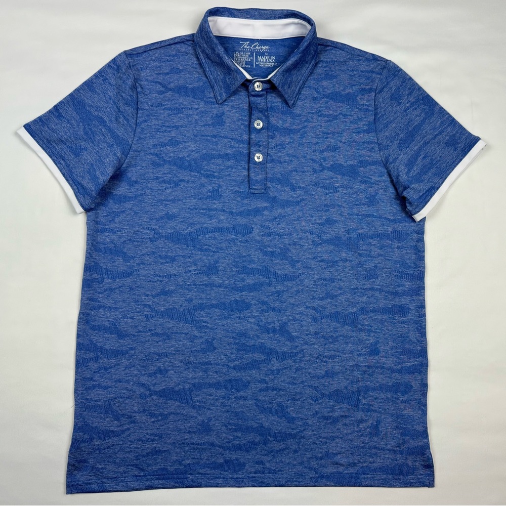 The Charge Stately Apparel Mens Golf Polo Shirt Medium Made In USA Camo Recon A7